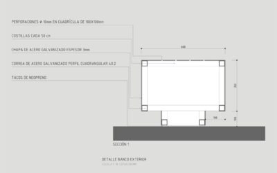 Banco metálico exterior para el Centro de Interpretación de Restos Arqueológicos. San Juan de Aznalfarache.
